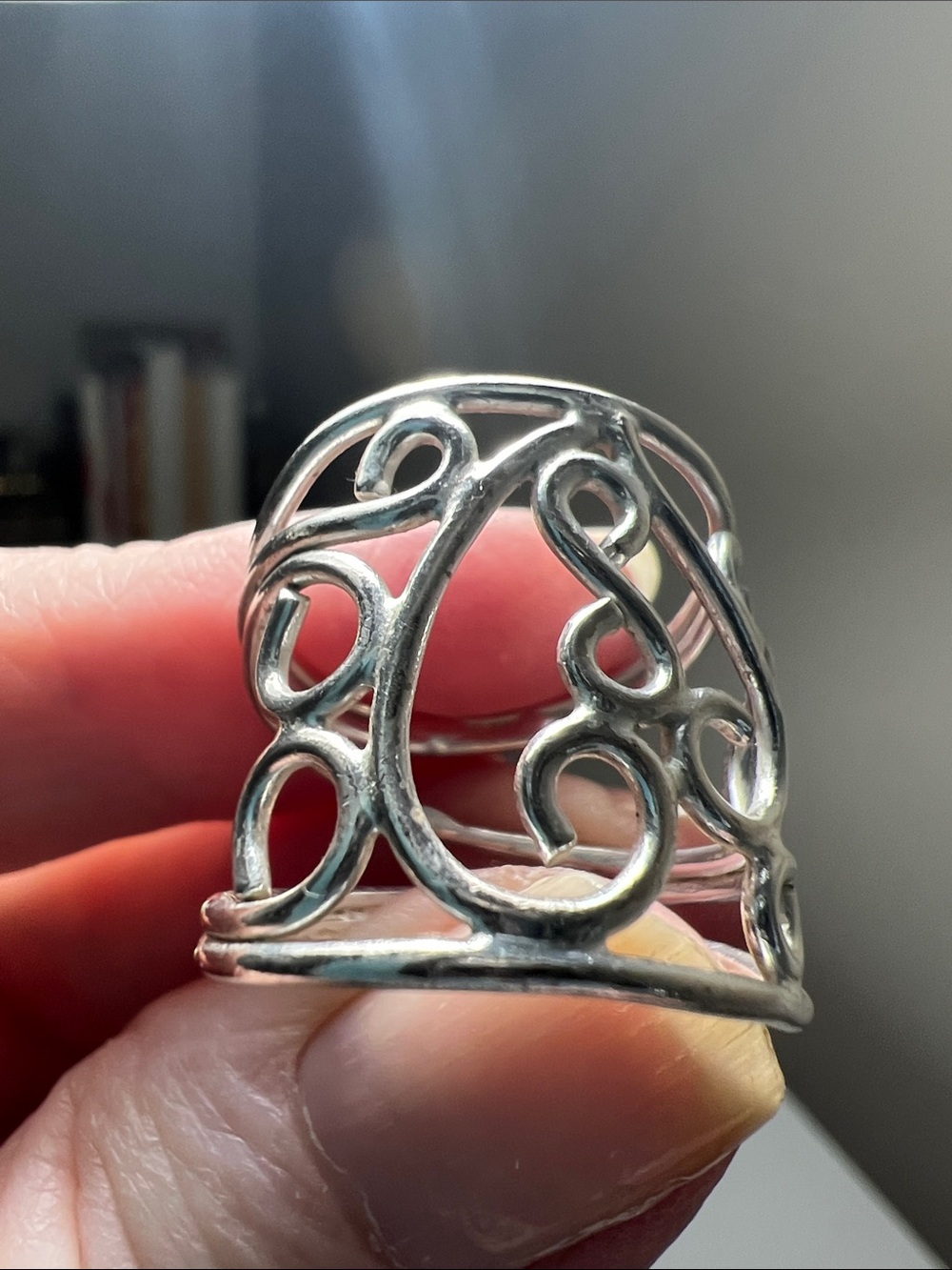 Special Silver Tone Filigree Wide Band Ring - Heirloom Estate Vintage